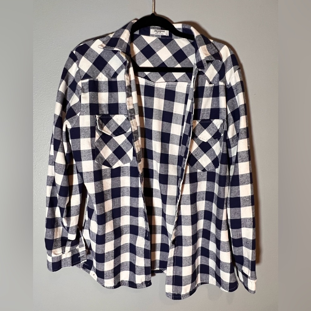 Zeagoo Navy and White Checkered Flannel Sz XL